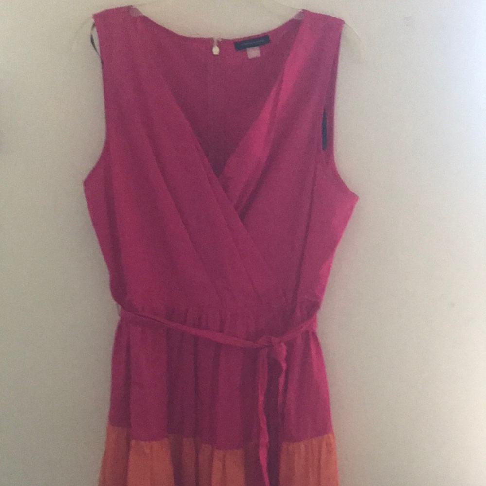 Tommy Hilfiger Pink Tie Front Tiered Midi Dress